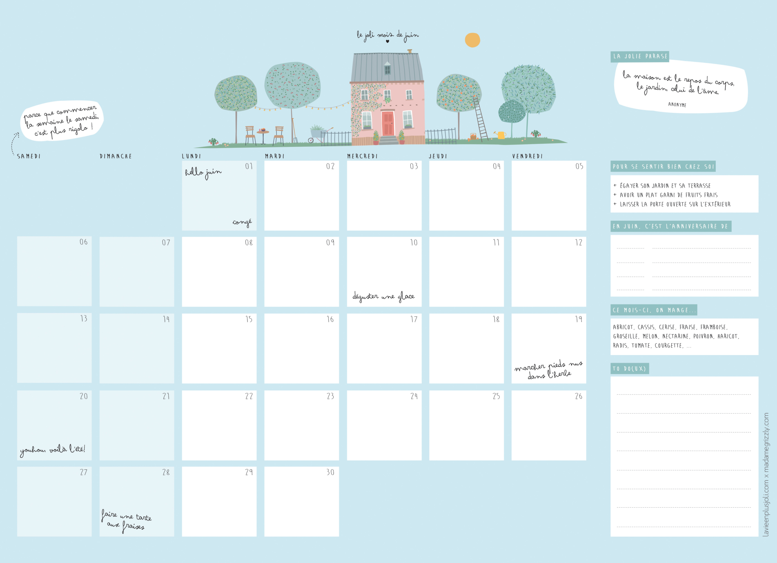 Calendrier Du Mois De Juin 2020 à Imprimer La Vie En Plus Joli